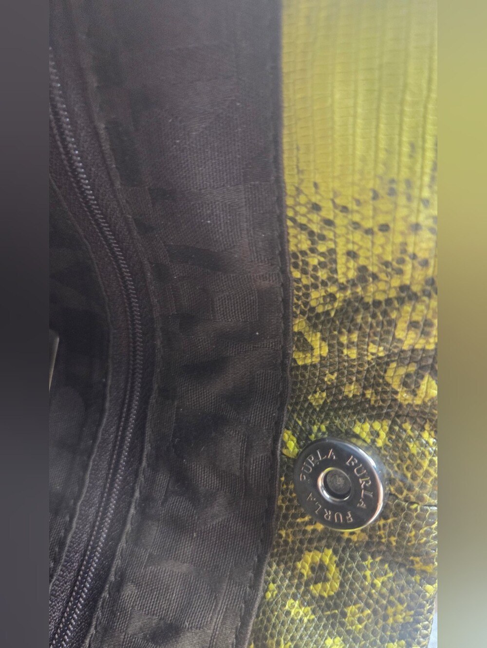 Nwot Furla Yellow and Black Snake-Print Tote - Picture 9 of 10